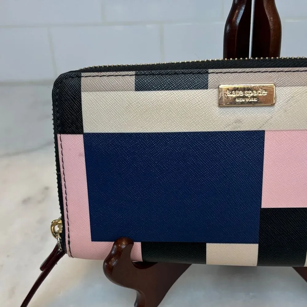 Kate Spade Wallet Leather Color block Saffiano Full Zip Continental Wallet